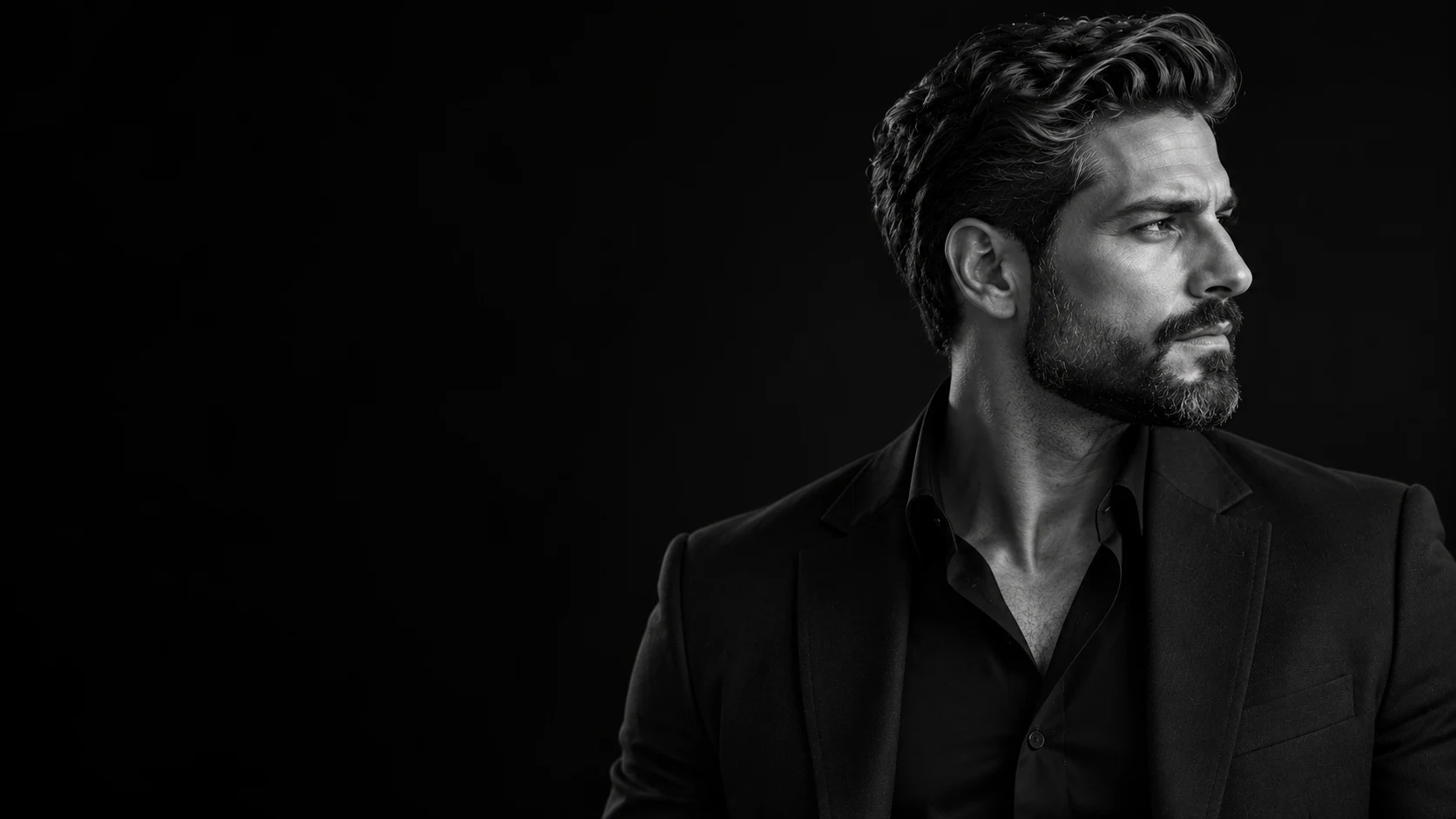Homem de perfil com corte definido e barba alinhada