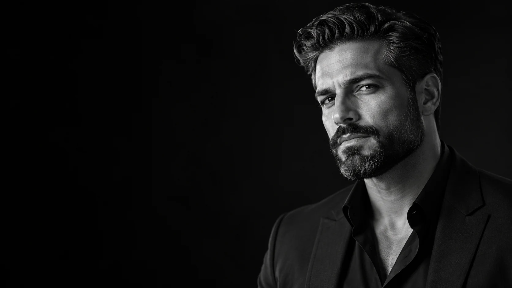 Estilo masculino com cabelo e barba cuidadosamente finalizados
